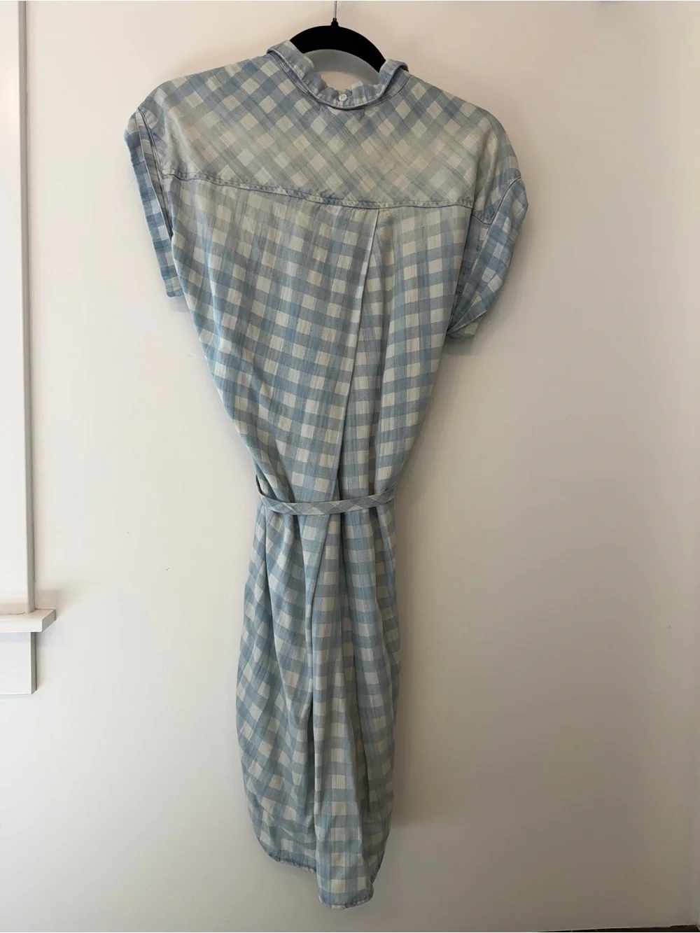 Bella Dahl Blue Gingham Tencel Shirt Dress Belted Distressed Medium